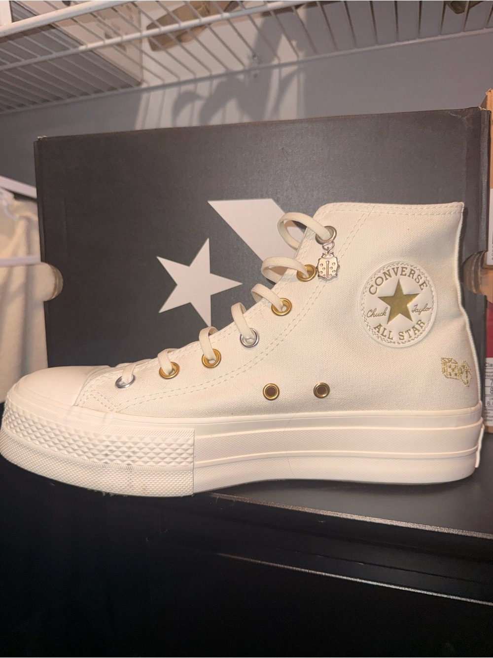 Converse High Top Platform Sneaker - Off White with Gold/Silver Accents